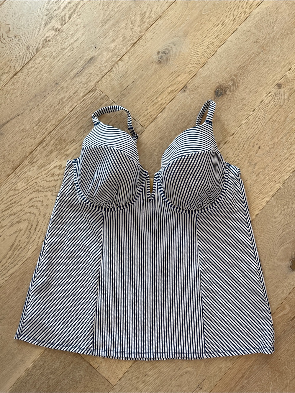 Swim by CACIQUE Striped Tankini Swim Top - Navy & White 44DDD